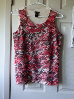 Ann Taylor Red Pink Brown Patterned Sleeveless Top